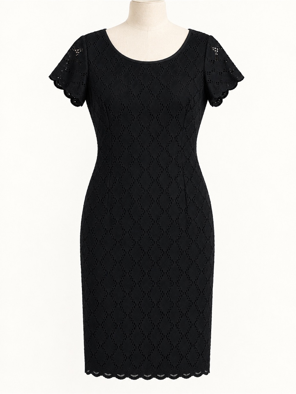 Ronni Nicole Black Eyelet Lace Short Sleeve Sheath Dress